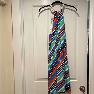 Lily Pulitzer Silk Nautical Theme Striped Halter-Top Short Dress, Size Large.